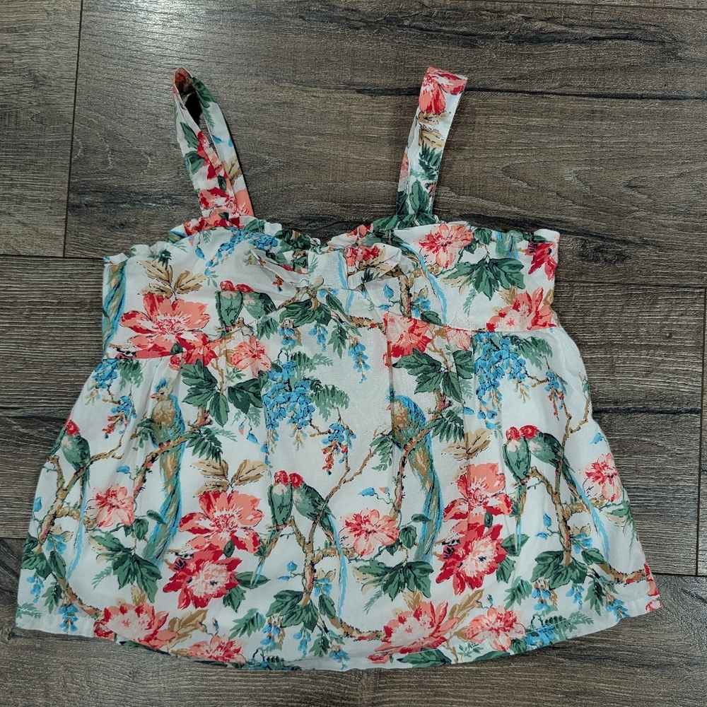Janie & Jack 5T Tropical White Tank Top Lined Shirt Pink Floral Girls